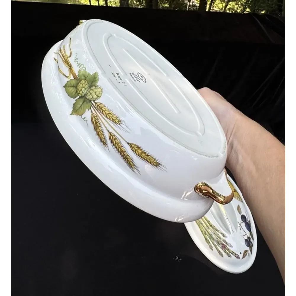 Royal Worcester Fine Porcelain 10” Oval Lidded Casserole Dish Gold Trim -4O